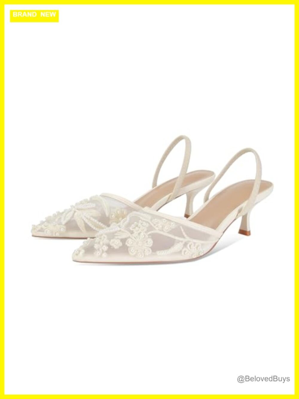 Embroidered Mesh Kitten Heels Pointed Toe Slingback Formal Wedding Sandals